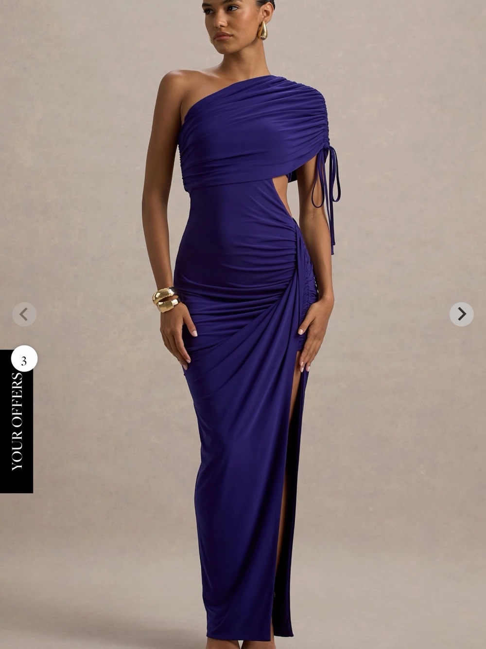 Club L London One-Shoulder Ruched Midnight Purple Gown